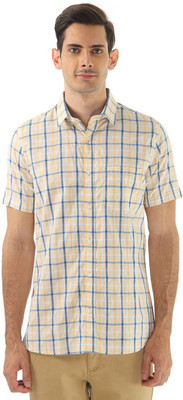 

London Fog Men's Checkered Casual Yellow Shirt