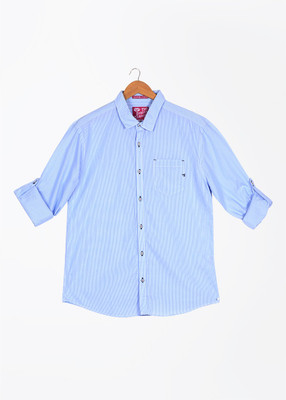 

The Indian Garage Co. Men's Self Design Casual White, Blue Shirt, Lt blue striper