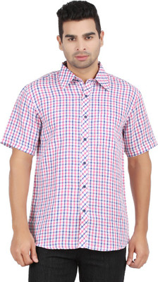 

All Times Men's Checkered Casual Pink, White Shirt