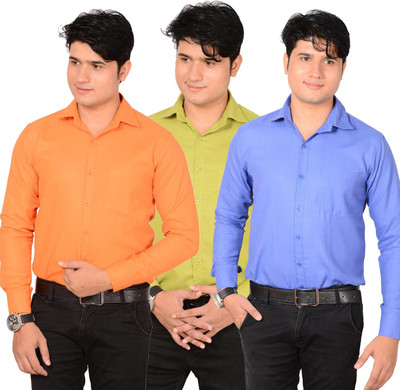 

Aedi Men's Solid Casual Orange, Green, Blue Shirt(Pack of 3, Blue;mehndi;orange