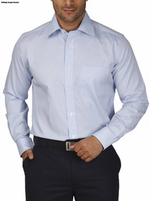 

Park Avenue Men's Checkered Formal Light Blue Shirt