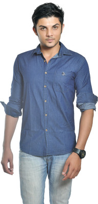 

British Terminal Men's Self Design Casual Blue Shirt, Dark blue