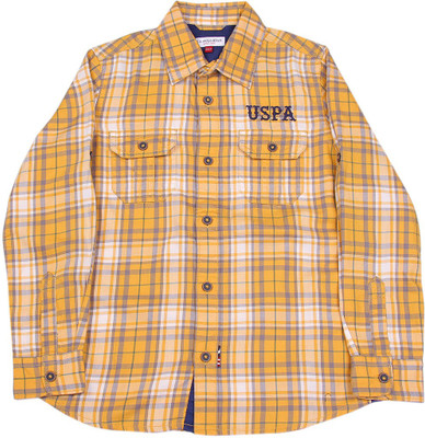

US Polo Kids Boys Checkered Casual Yellow Shirt, Dk yellow