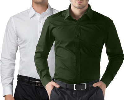 

You Forever Men's Solid Casual White, Green Shirt(Pack of 2, Green;white