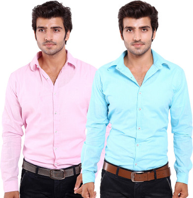 

FabTag - Deeksha Men's Solid Casual Pink Shirt(Pack of 2, Pink;sky blue
