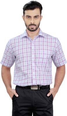 

Zeal Men's Checkered Formal Pink, Grey Shirt, Grey;light pink
