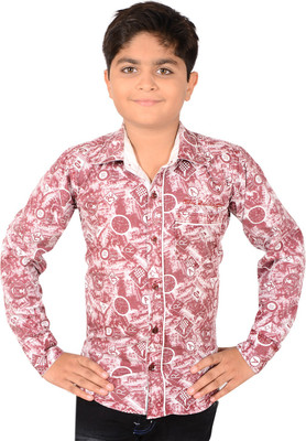 

Aedi Boys Graphic Print Casual Maroon Shirt