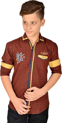 

Anry Boys Checkered Casual Maroon Shirt, Coffee
