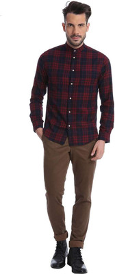 

Jack & Jones Men's Checkered Casual Maroon, Blue Shirt, Navy blue