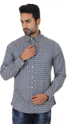 London Fog Men' Printed Casual Blue Shirt
