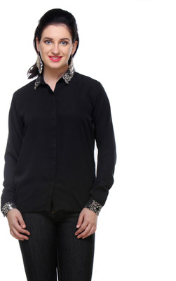 

Envy Me Women's Solid Casual Buttons Down Collar Shirt, Black