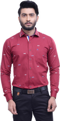 

Hoffmen Men's Self Design Formal Maroon Shirt