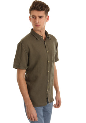 

Indian Terrain Men's Solid Casual Green Shirt, Olive