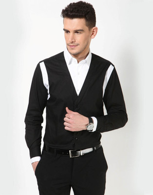

Dazzio Men's Solid Casual Black, White Shirt