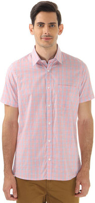 

London Fog Men' Checkered Casual Pink Shirt, Coral