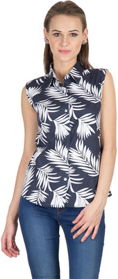 Hypernation Women's Printed Casual Blue, White Shirt available at flipkart for Rs.279