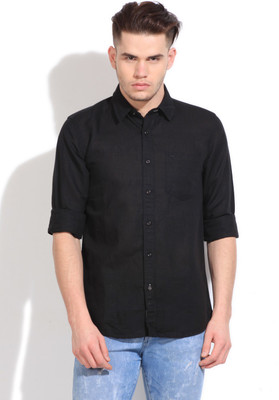 

Wrangler Men's Solid Casual Spread Collar Shirt, Black