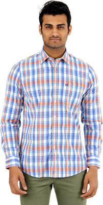 

London Fog Men's Checkered Casual Blue, Brown Shirt