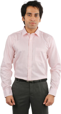 

Desar Rana Men's Striped Formal Orange, White Shirt