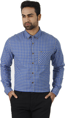 

Indian Terrain Men's Checkered Formal Dark Blue Shirt, Cobalt