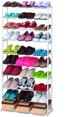 

Anva Aluminium, Plastic Collapsible Shoe Stand(Black, White, 10 Shelves)