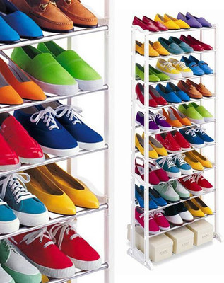 

Jigi & Joons Stainless Steel, Polypropylene Collapsible Shoe Stand(White, 10 Shelves)