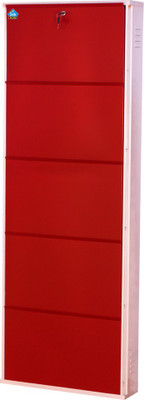 

Delite Kom 24 Inches wide Five Door Powder Coated Wall Mounted Metallic Ivory Brick Red Metal Shoe Rack(Red, 5 Shelves)