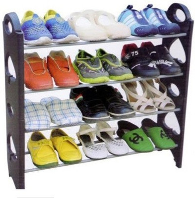

Everything Imported Plastic Collapsible Shoe Stand(Black, 4 Shelves)