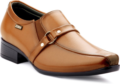 

Zebra Light Men's Formal 100% Pure S.Leather Teak Color Monk Stap Shoes Slip On For Men(Beige
