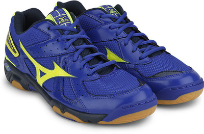 

Mizuno Wave Twister 4 Badminton Shoes For Men(Blue, Yellow), Surf the web::neon yellow::dress blues