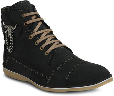 

Get Glamr Black Mid Ankle Boots For Men(Black)
