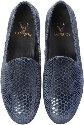 

Bare Skin Snake Print Leather Shoe Slip On Shoes For Men(Blue), 06;blue