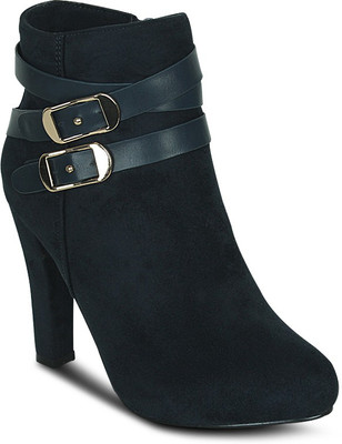 

Get Glamr Buckled Block Boots For Women(Blue