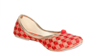 

Panahi Printed Fabric Stylish Office Casual wear Shoes Jutis For Women(Red, Gold