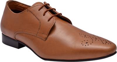 Hirel's Mens Tan Leather Derby Lace Up Shoes