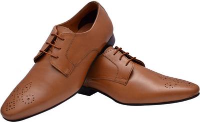 Hirel's Mens Tan Leather Derby Lace Up Shoes