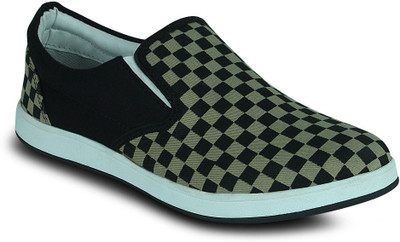 Get Glamr CHECKED SLIP ON Slip On Sneakers For Men(Olive, Black