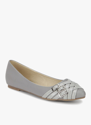 

Addons Buckle & strap detailed ballerina Bellies For Women(Grey