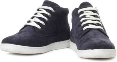 

Flippd Suede Leather Mid Ankle Sneakers For Men(White, Navy, Blue