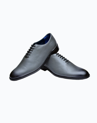 

Bxxy Genuine Leather Grey Single Stitched Lace Up Shoes For Men(Grey)