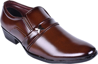 

Kadmay Men's Synthetic Formal Brown Shoe KY001SFBRN- Slip On For Men(Brown