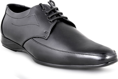 

Shumael Black Leather Lace Up Shoes For Men(Black)