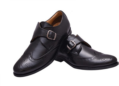 

Hirel's Black Monk Strap Monk Strap Shoes For Men(Black