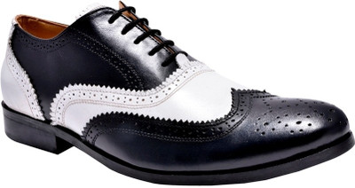 

Hirel's Mens Dual Color Leather Brogues Lace Up Shoes For Men(Black, White