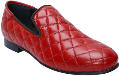 

Bare Skin New Diamond stitch Red Genuine Leather Slip-On Shoe For Men Loafers For Men(Red