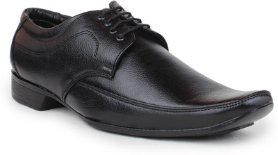 

Shumael Black Leather Lace Up Shoes For Men(Black)