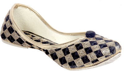 

Panahi Printed Fabric Stylish Office Casual wear Shoes Jutis For Women(Gold