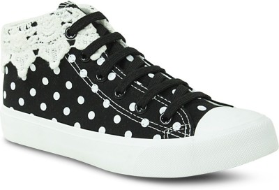 

Get Glamr Polka Dotted Lace Ups Canvas Shoes For Women(Black