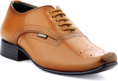 

Zebra High Defination Men's 100% Pure S.Leather Teak Oxford Brogue Shoes Lace Up For Men(Beige