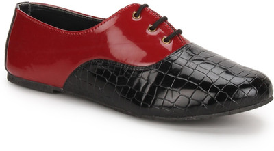 

Chalk Studio Croco - Oxblood Red & Black - Oxford Lace Ups Casuals For Women(Black, Red